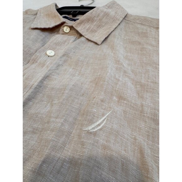 Nautica Men's Size XXL Beige 100% Linen Button-Up Shirt Long Sleeve - Picture 5 of 9